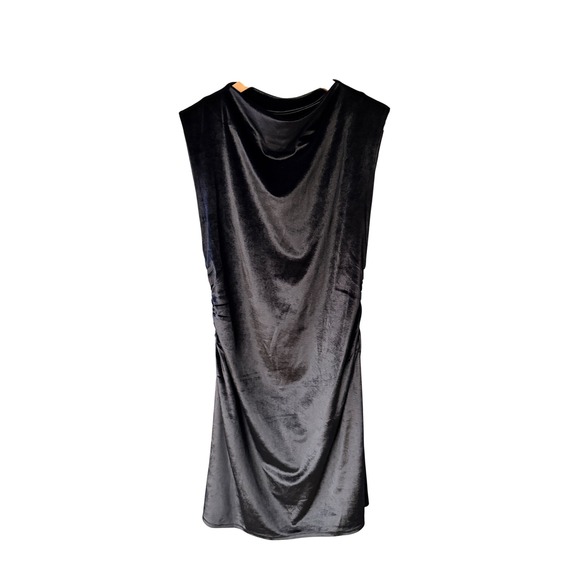 WAYF Dresses & Skirts - WAYF Black Velvet Ruched Sleeveless Mock Neck Mini Dress‎ Women's